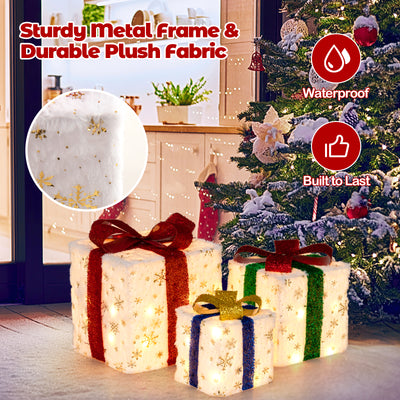 Juego de 3 cajas de regalo navideñas iluminadas con 48 luces cálidas y brillantes