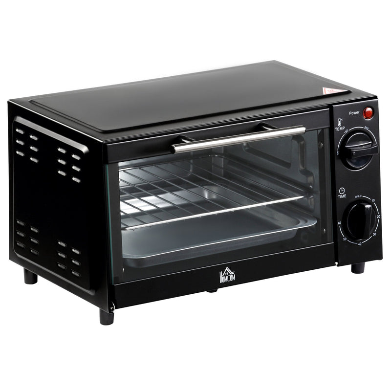 HOMCOM Convection Mini Oven, 9L Countertop Electric Grill, Toaster Oven with Adjustable Temperature, Timer, Baking Tray and Wire Rack, 750W