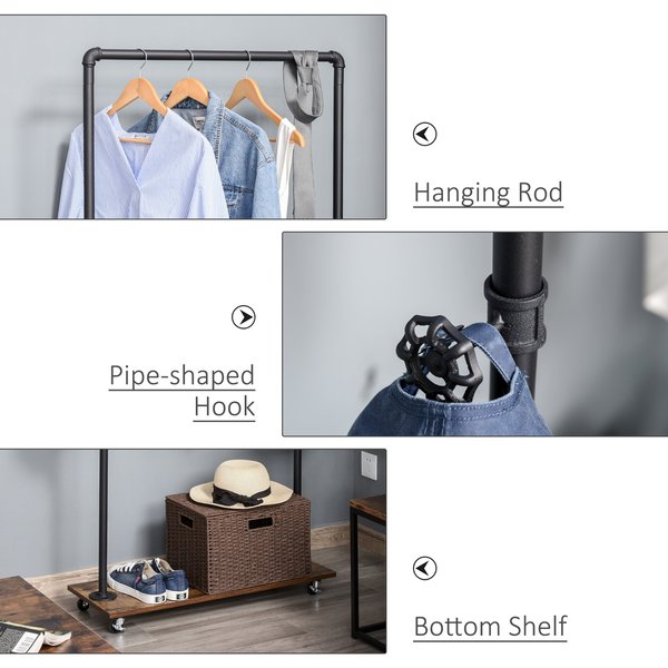 Clothing Garment Rack, Rolling Clothes Organizer On Wheels For Hanging