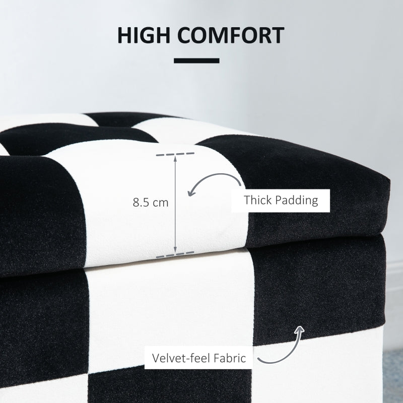 Velvet Storage Ottoman, White And Black