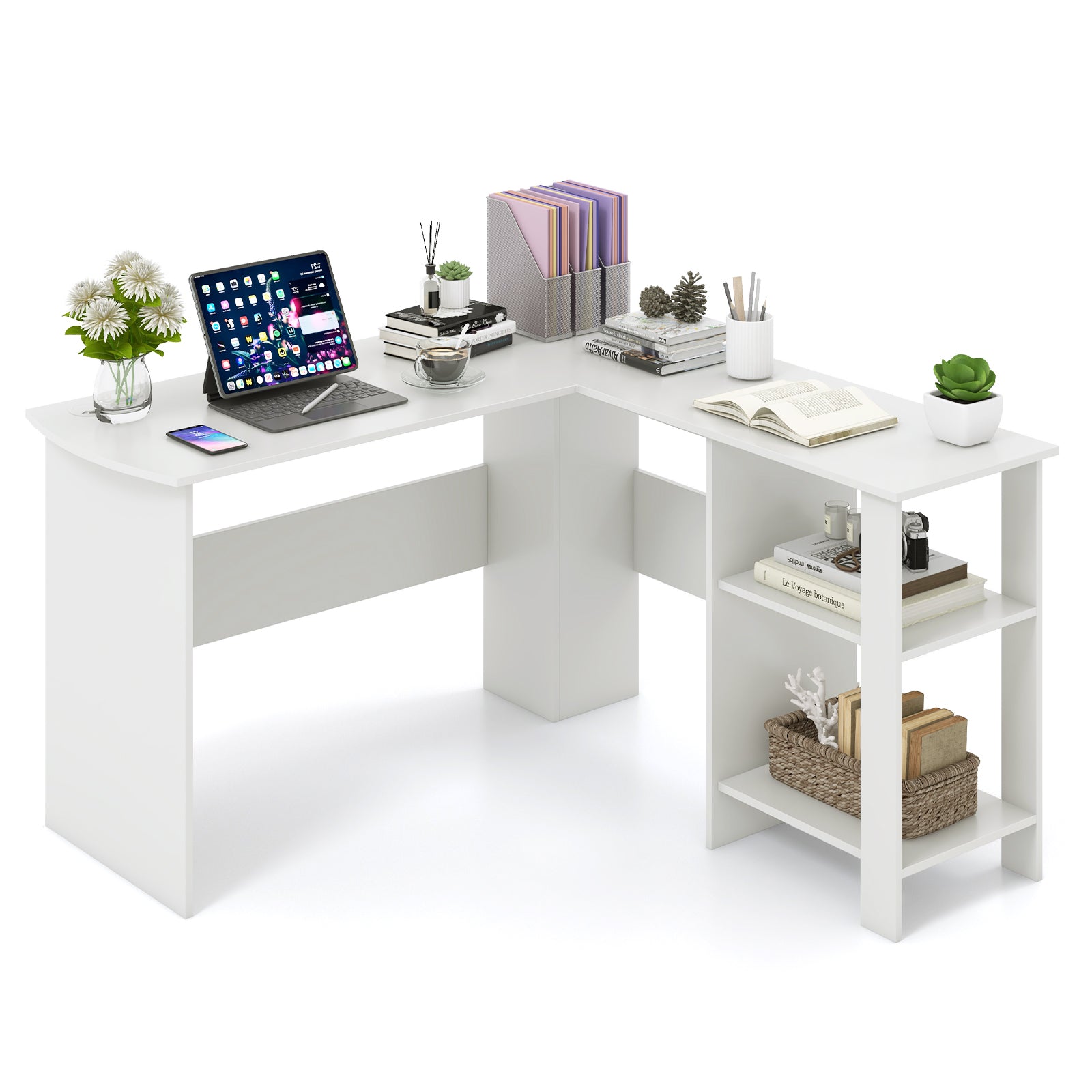 Desk with online shelves white