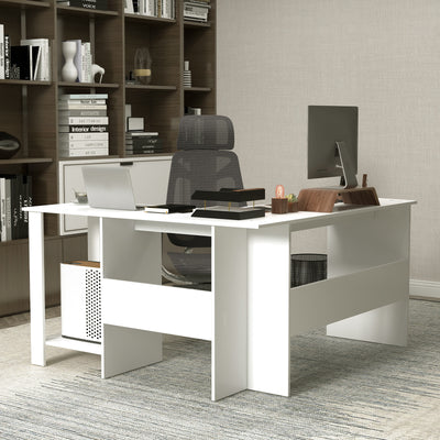 L-shaped Computer Desk with 2 Storage Shelves-White