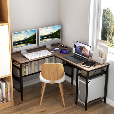 Reversible L-Shaped Computer Desk with Charging Station-Grey