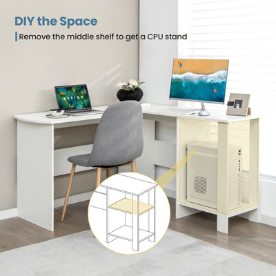 L-shaped Computer Desk with 2 Storage Shelves-White