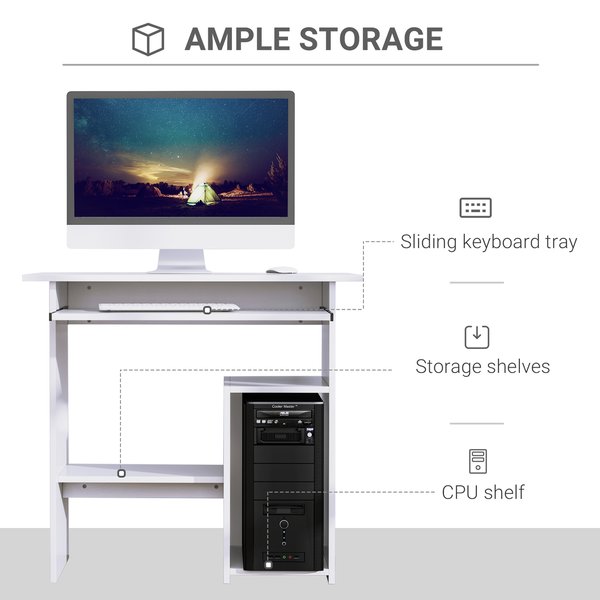 80Lx45Wx73.5H cm. Computer Desk, Particle Board-White