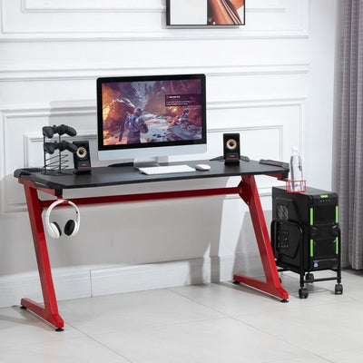 Computer Gaming Desk, Writing Table w/ Cup Holder & Headphone hook - Red/Black