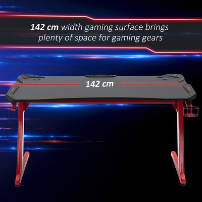 Computer Gaming Desk, Writing Table w/ Cup Holder & Headphone hook - Red/Black