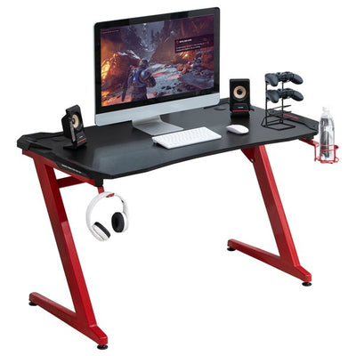 Computer Gaming Desk, Writing Table w/ Cup Holder & Headphone hook - Red/Black