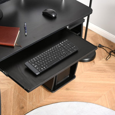 Computer Office Desk PC Table Workstation With Keyboard Tray, Drawers - Black