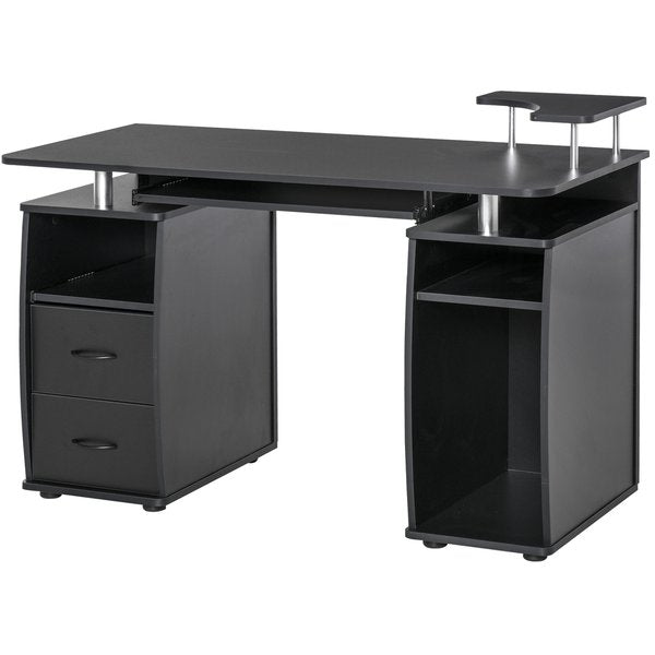 Computer Office Desk PC Table Workstation With Keyboard Tray, Drawers - Black