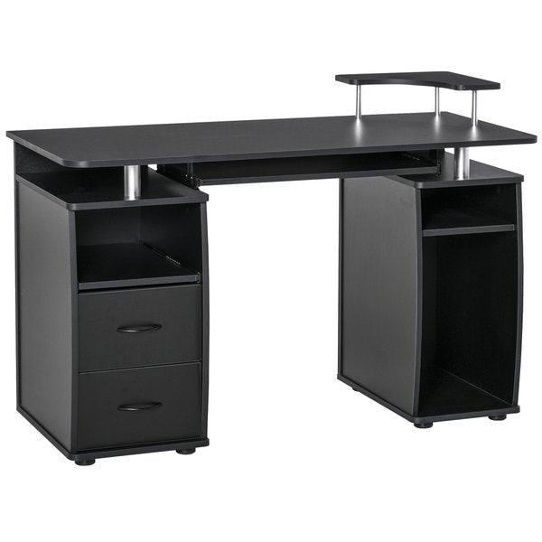 Computer Office Desk PC Table Workstation With Keyboard Tray, Drawers - Black