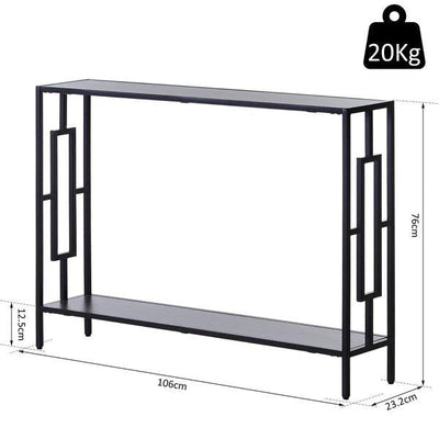 Console Narrow Table W/ 2 Shelves, Steel Frame, For Hallway, Entryway 106Lx23.2Wx76H cm