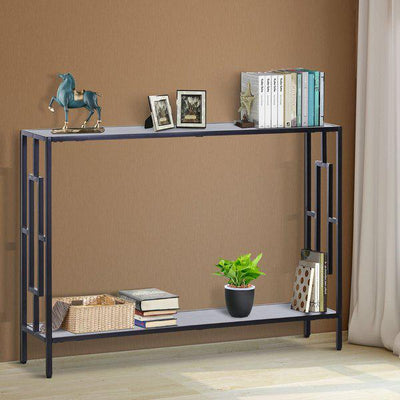 Console Narrow Table W/ 2 Shelves, Steel Frame, For Hallway, Entryway 106Lx23.2Wx76H cm