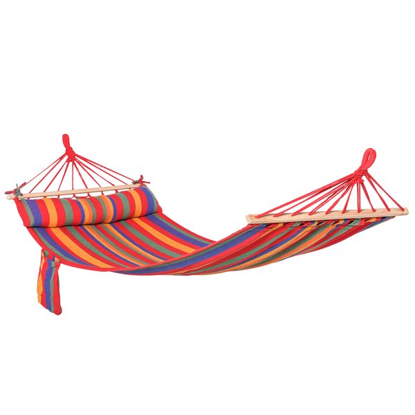 Hammock Swing Chair W/ Headrest And Side Pocket - Rainbow Stripes