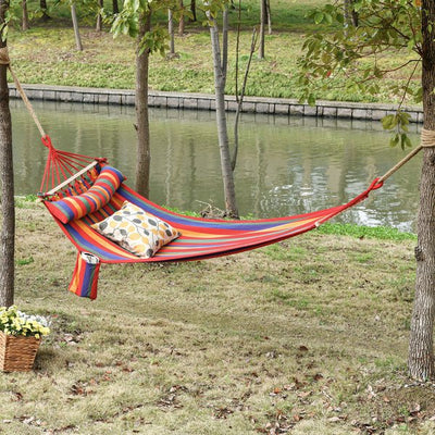 Hammock Swing Chair W/ Headrest And Side Pocket - Rainbow Stripes