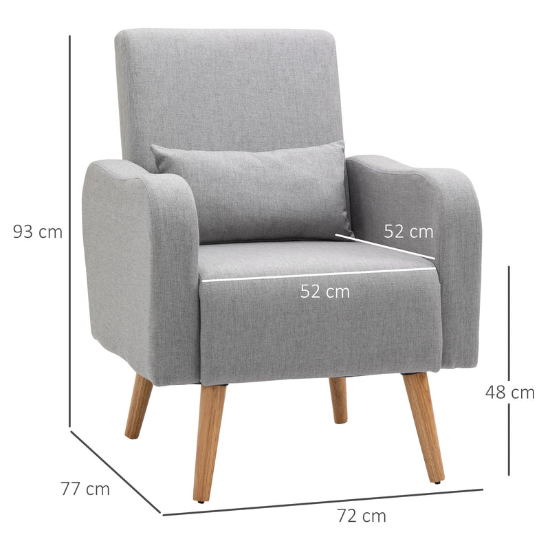 HOMCOM Accent Chair, Linen-Touch Armchair, Upholstered Leisure Lounge Sofa, Club Chair with Wooden Frame, Grey