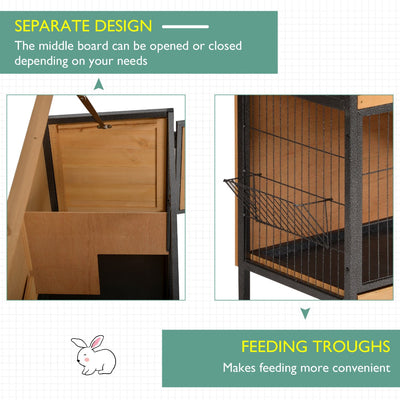 PawHut 2-Floor Wooden Guinea Pigs Hutches Bunny Cage Metal Frame Pet House with Slide-Out Tray Feeding Trough Ramp Lockable Door Openable Roof