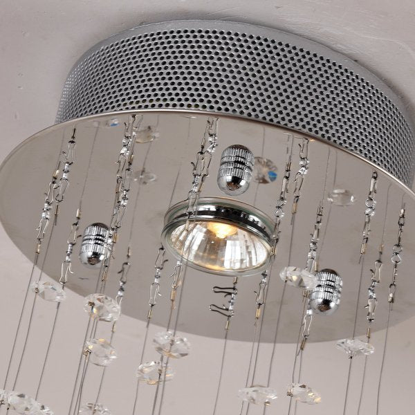 Crystal Ceiling Chandelier, Spiral Rain Drop - Silver/Crystal