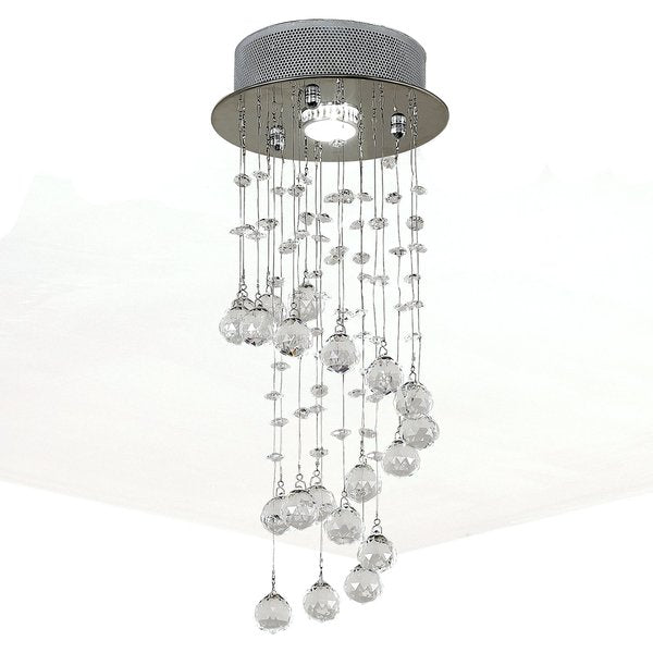 Crystal Ceiling Chandelier, Spiral Rain Drop - Silver/Crystal