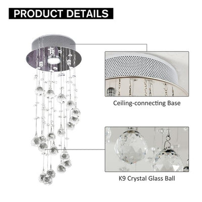 Crystal Ceiling Chandelier, Spiral Rain Drop - Silver/Crystal