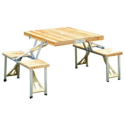 Outdoor Garden Portable Folding Picnic Table Bench Set - Natural Wood Color