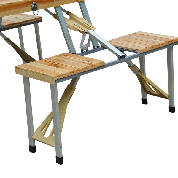 Outdoor Garden Portable Folding Picnic Table Bench Set - Natural Wood Color