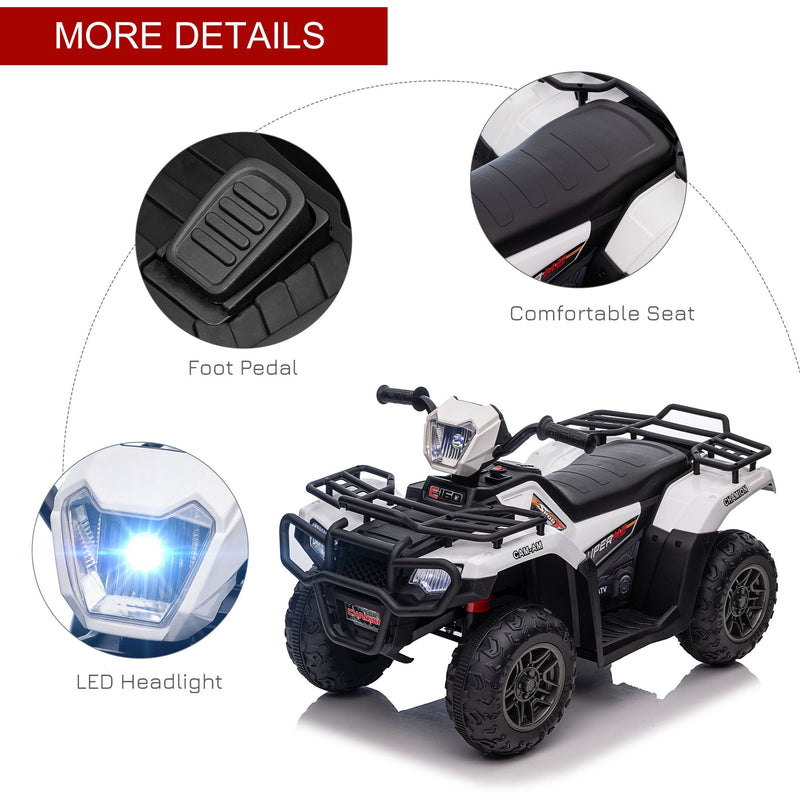 HOMCOM 12V Kids Quad Bike with Forward Reverse Functions, Electric Ride On ATV with Music, LED Headlights, for Ages 3-5 Years - White