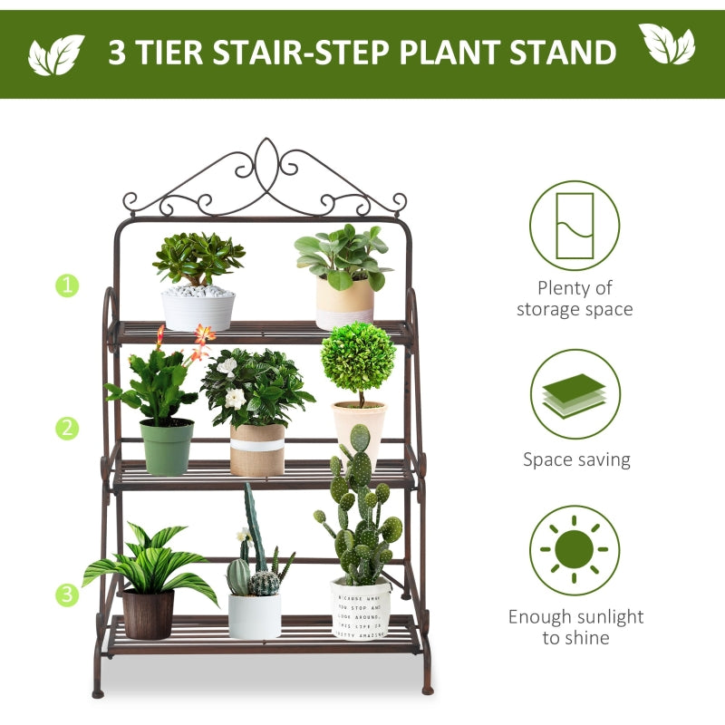 Soporte para plantas de metal estilo escalera de 3 niveles 