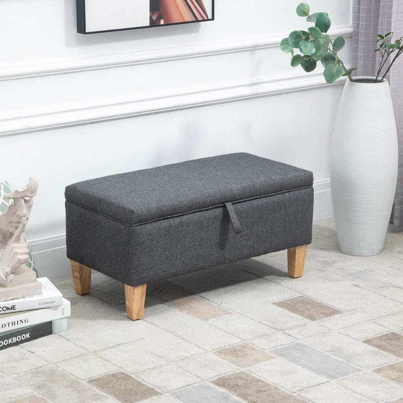 Linen-Look Storage Ottoman, With Padded Top - Grey