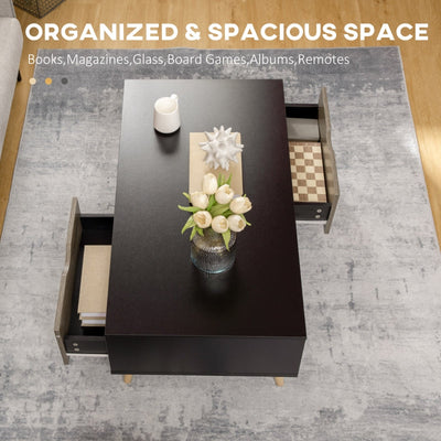 Coffee Table, Modern Tea With Open Storage Shelves, Bed Black