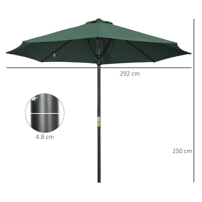 Outsunny Garden Parasol Umbrella, Outdoor Market Table Umbrella Sun Shade Canopy with 8 Ribs, Green