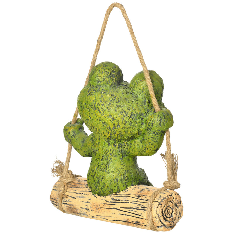 Outsunny Hanging GardenÂ Statue, Vivid Frog on Swing Art Sculpture, Outdoor Ornament Home Decoration, Green