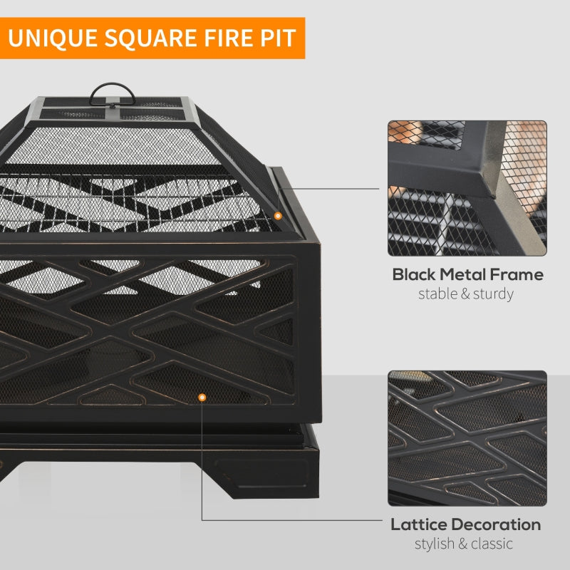 Metal Firepit Outdoor 2 In 1 Square Brazier