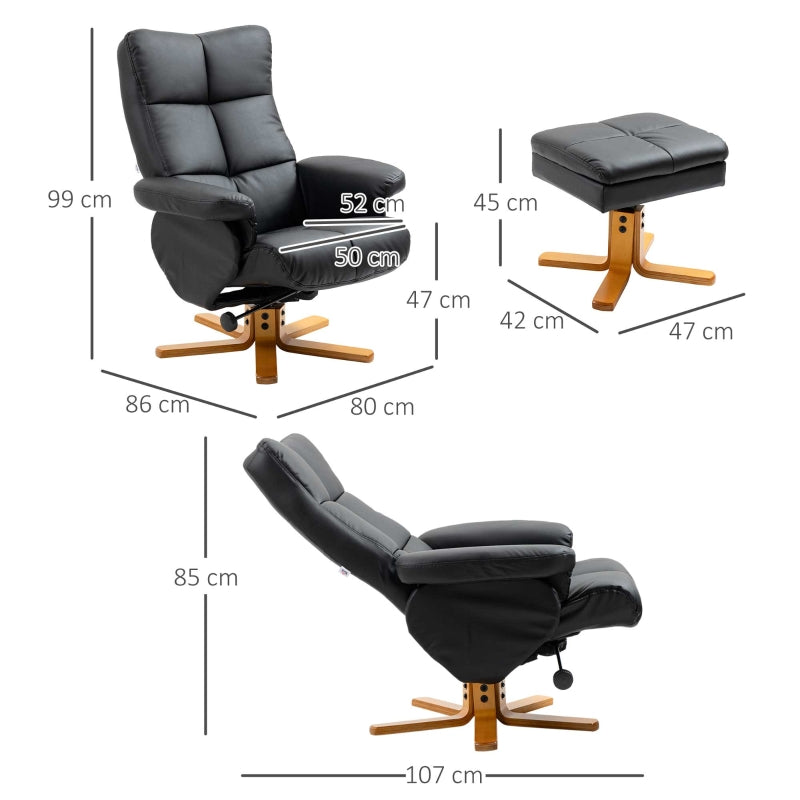 Faux Leather Swivel Recliner Chair With Footstool, Black