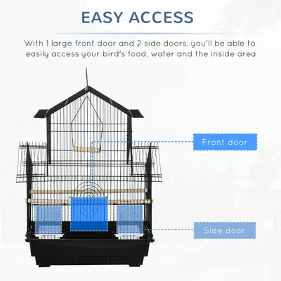 PawHut Metal Bird Cage with Plastic Swing Perch Food Container Tray Handle for Finch Canary Budgie 50.5 x 40 x 63cm Black