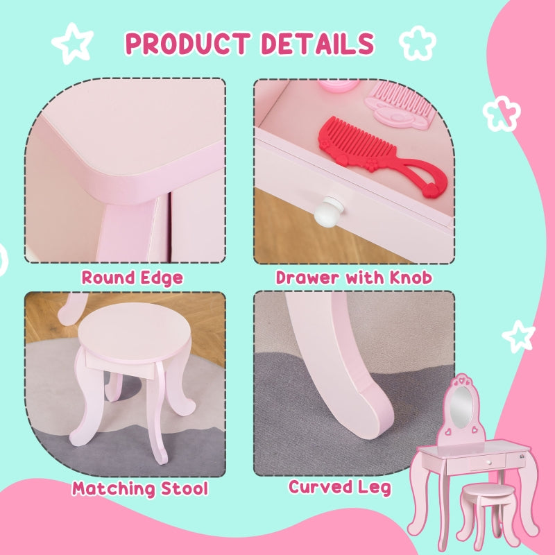 Kids Vanity Table And Stool Girls Dressing Set Make Up