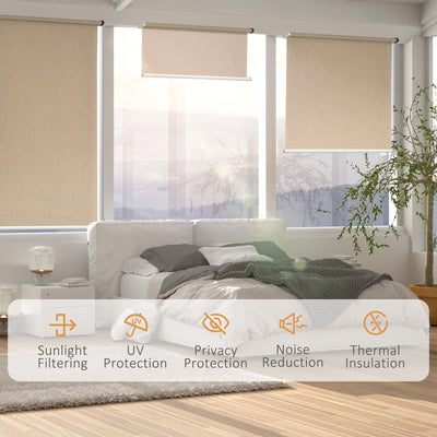 HOMCOM WiFi Smart Roller Blinds Window UV Privacy Protection with Rechargeable Battery, Electric Shades Blind Easy Fit Home Office Brown 90cm x 180cm