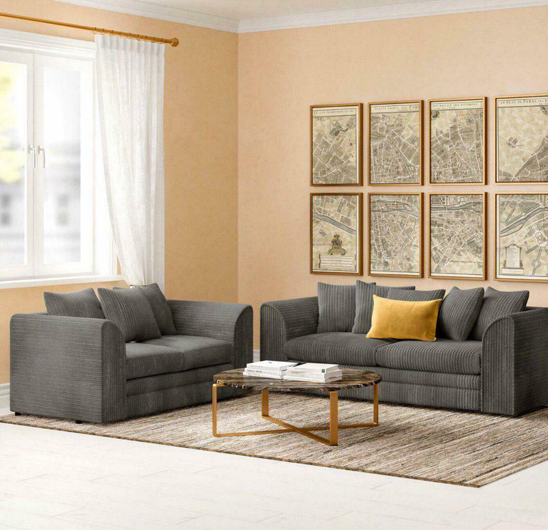 Hannah Jumbo Cord 3 + 2 Seater Sofa Set (Grey)