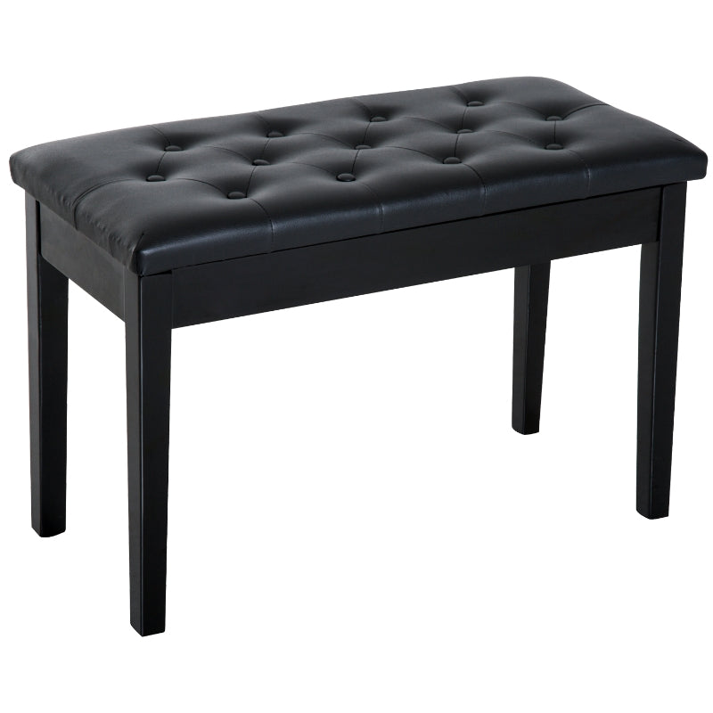 Faux Leather Piano Stool, With Storage - Black