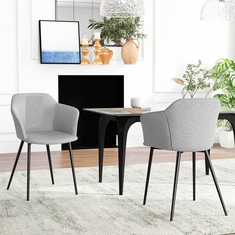 Juego de 2 sillas de comedor con diseño ergonómico de respaldo y apoyabrazos anchos, color blanco roto