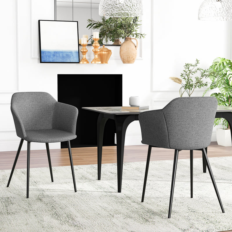 Juego de 2 sillas de comedor con diseño ergonómico de respaldo y apoyabrazos anchos, gris oscuro