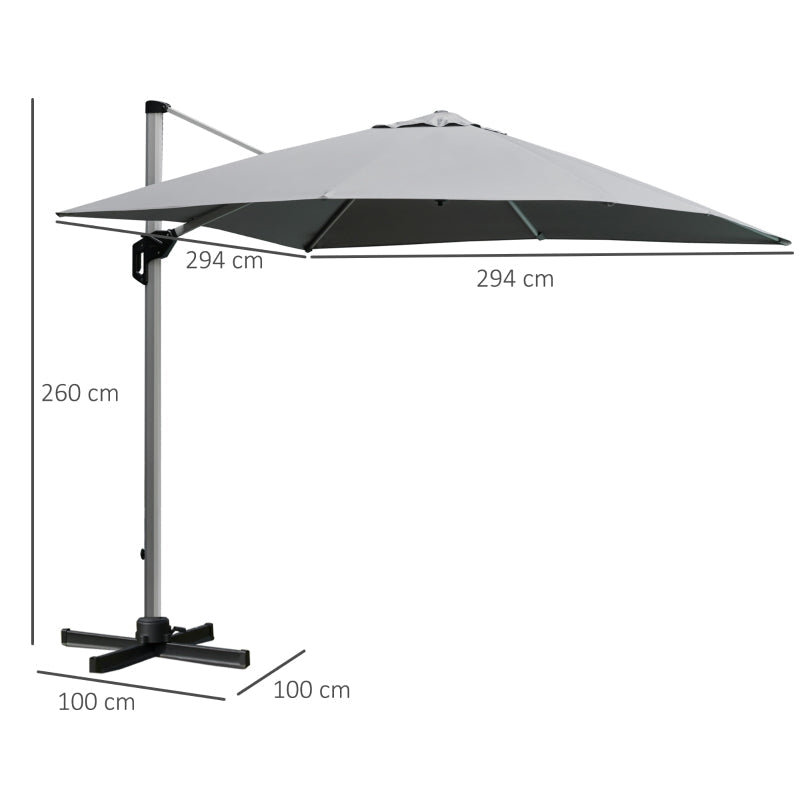 Outdoor Cantilever Roma Parasol 360° Rotating W/ Cross Base Light Grey