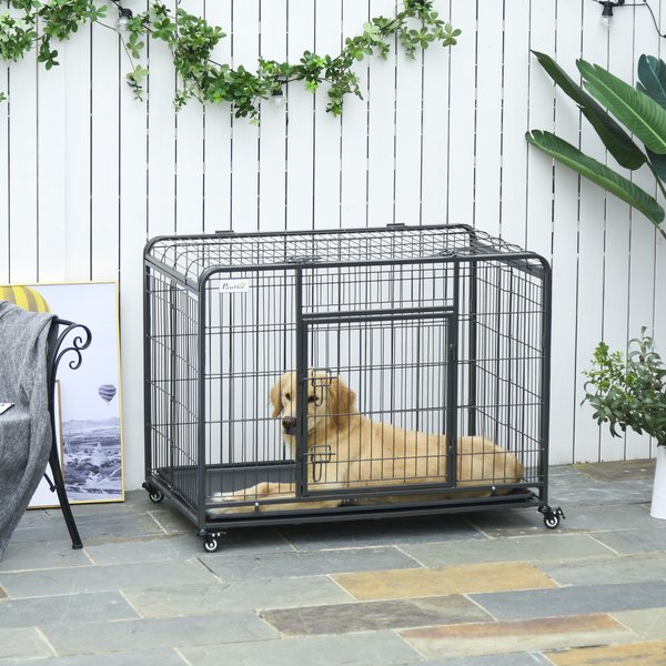 Dog Crates Foldable Indoor Kennel And Cage Pet Playpen W/ Tray Lockable Wheels Openable Top