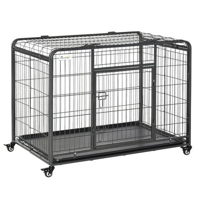 Dog Crates Foldable Indoor Kennel And Cage Pet Playpen W/ Tray Lockable Wheels Openable Top