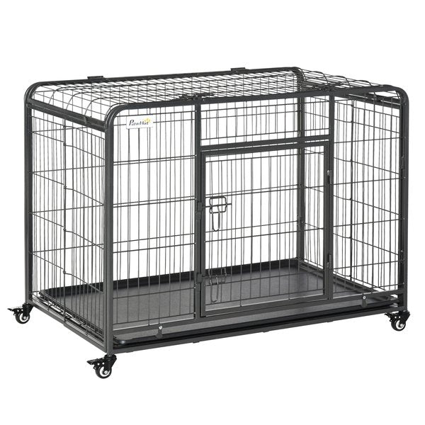 Dog Crates Foldable Indoor Kennel And Cage Pet Playpen W/ Tray Lockable Wheels Openable Top