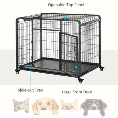 Dog Crates Foldable Indoor Kennel And Cage Pet Playpen W/ Tray Lockable Wheels Openable Top