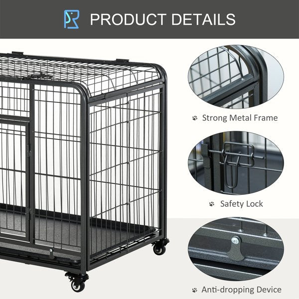 Dog Crates Foldable Indoor Kennel And Cage Pet Playpen W/ Tray Lockable Wheels