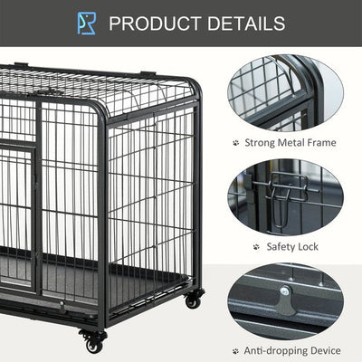 Dog Crates Foldable Indoor Kennel And Cage Pet Playpen W/ Tray Lockable Wheels Openable Top