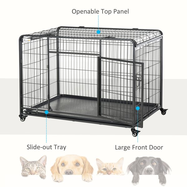 Dog Crates Foldable Indoor Kennel And Cage Pet Playpen W/ Tray Lockable Wheels