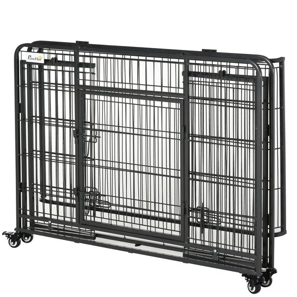 Dog Crates Foldable Indoor Kennel And Cage Pet Playpen W/ Tray Lockable Wheels Openable Top